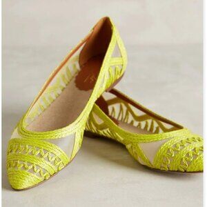 Miss Albright Lime Green Woven Mesh Ballet Flats Pointed Toe Made in Italy 8.5
